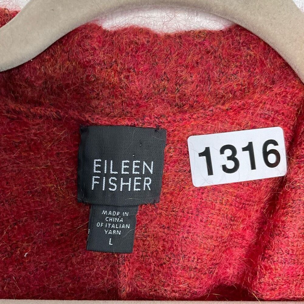Eileen Fisher Women L Mohair Melange Cardigan Sweater Minimalist Fuzzy OpenFront - Picture 4 of 11